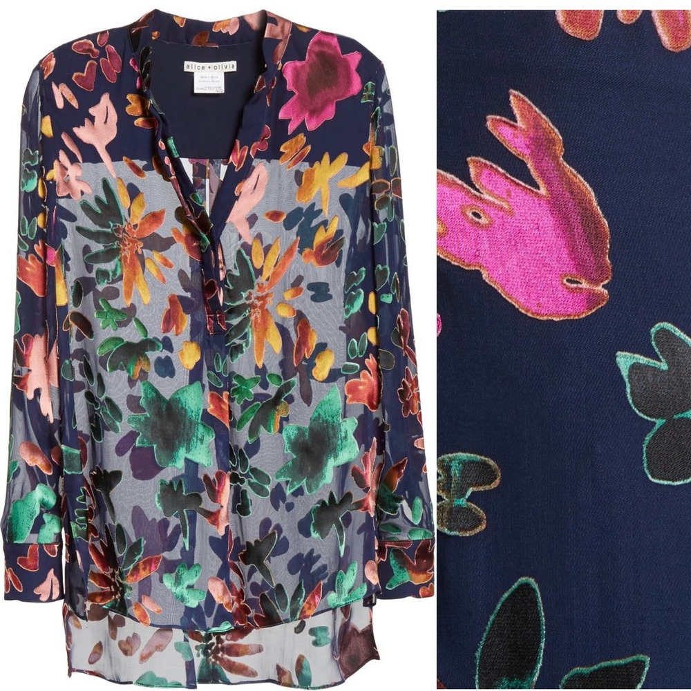 ALICE + OLIVIA Amos Floral Burnout Velvet Tunic